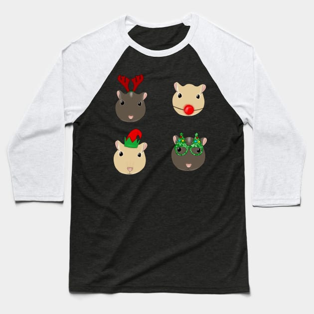 Christmas Gerbil heads Baseball T-Shirt by Becky-Marie